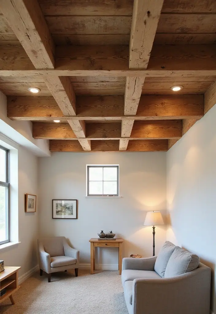 25 Basement Ceiling Ideas That Hide Imperfections With Style - 1. Wood Beams for Rustic Charm