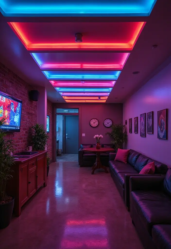 25 Basement Ceiling Ideas That Hide Imperfections With Style - 12. LED Strip Lighting for a Modern Touch