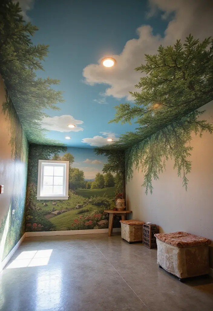 25 Basement Ceiling Ideas That Hide Imperfections With Style - 25. Ceiling Murals for Artistic Expression