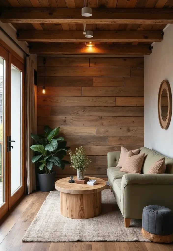 25 Basement Ceiling Ideas That Hide Imperfections With Style - 8. Reclaimed Wood Panels for Eco-Friendly Design