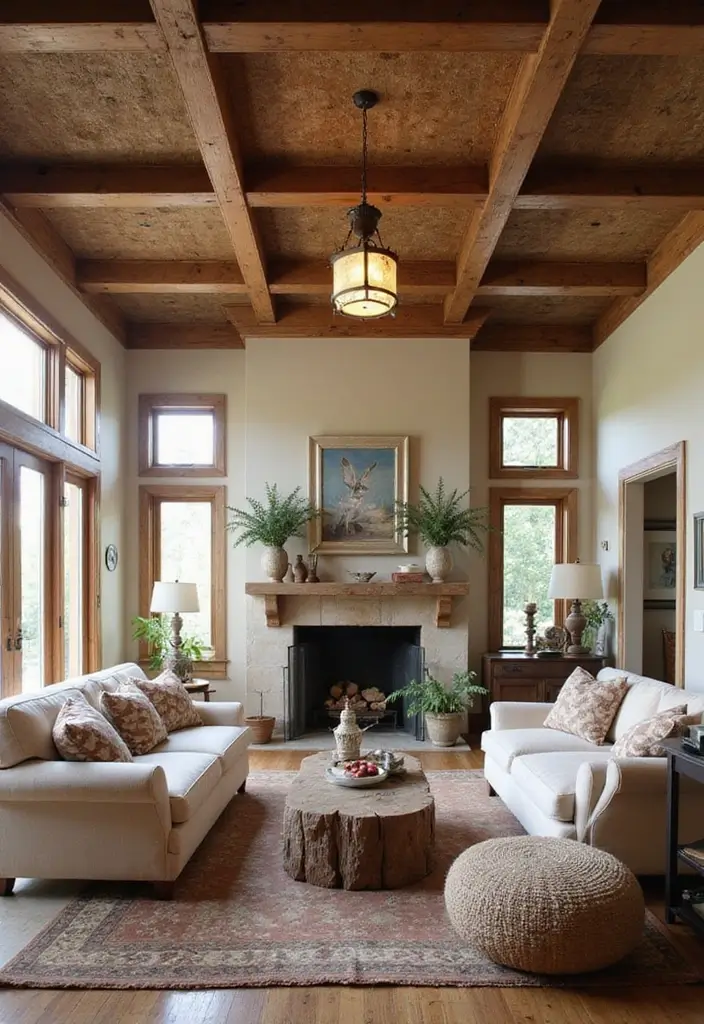 25 Coffered Ceiling Inspirations That Elevate Any Room - 7. Rustic Charm with Beams