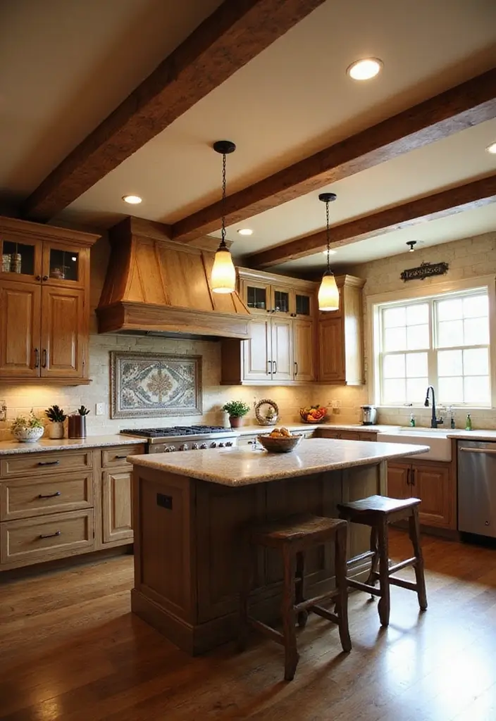 25 Fall Ceiling Designs for Kitchen That Add Cozy Charm - 10. Faux Ceiling Beams