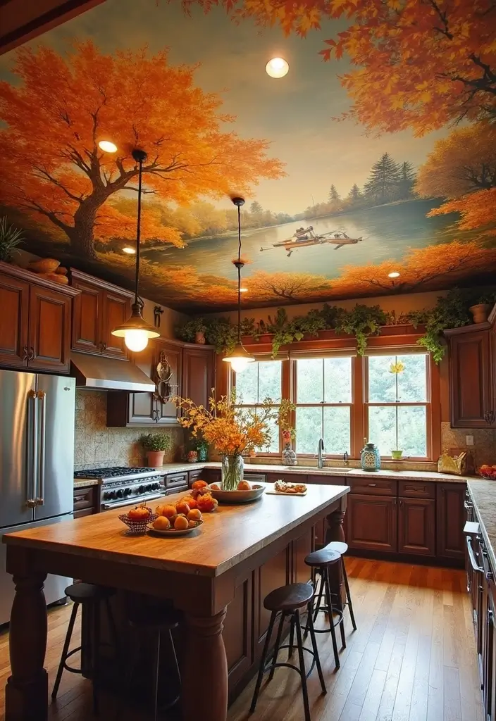 25 Fall Ceiling Designs for Kitchen That Add Cozy Charm - 16. Colorful Fall Murals