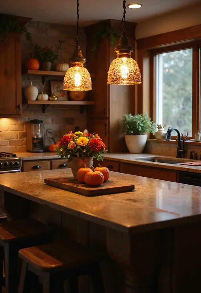 25 Fall Ceiling Designs for Kitchen That Add Cozy Charm - 17. Seasonal Light Fixtures