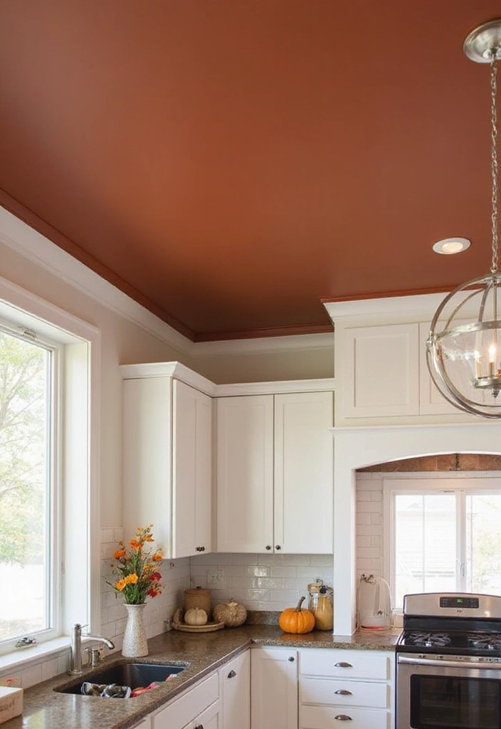 25 Fall Ceiling Designs for Kitchen That Add Cozy Charm - 2. Painted Ceiling in Autumn Hues