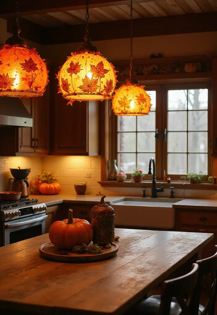 25 Fall Ceiling Designs for Kitchen That Add Cozy Charm - 21. Colorful Fall Lighting Fixtures