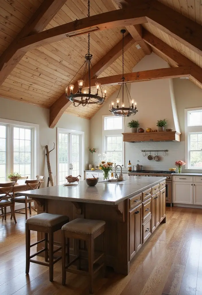25 Fall Ceiling Designs for Kitchen That Add Cozy Charm - 6. Vaulted Ceilings with Exposed Trusses