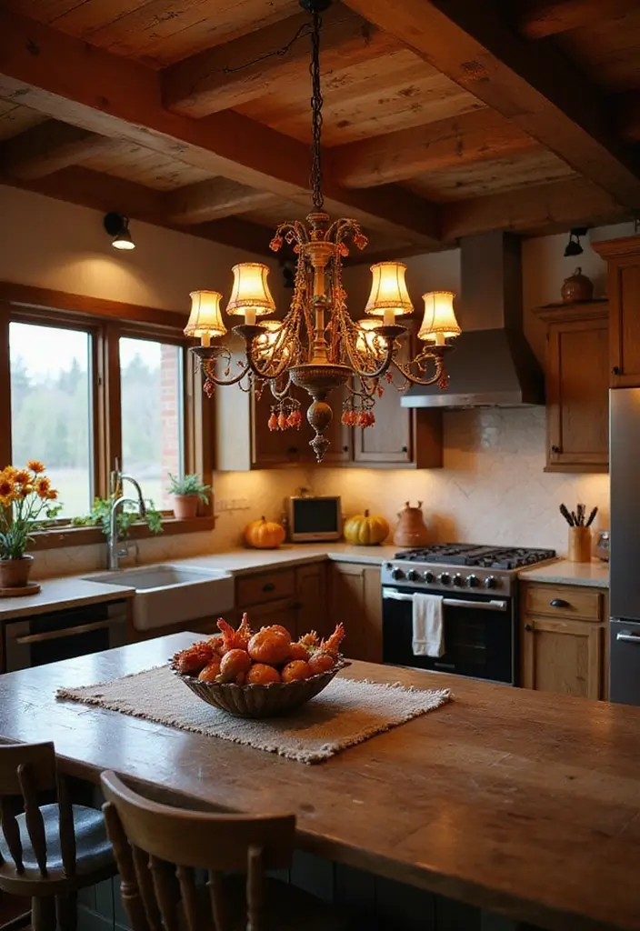 25 Fall Ceiling Designs for Kitchen That Add Cozy Charm - 8. Chandelier Accent Lighting