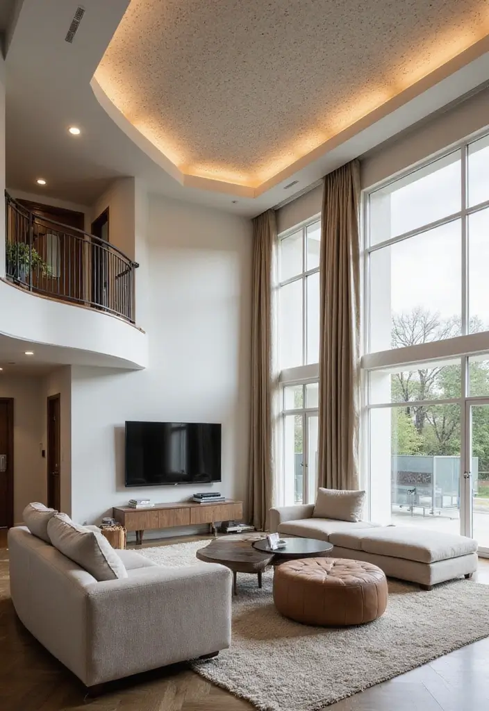 25 High Ceiling Living Room Designs That Feel Grand and Airy - 10. Textured Ceilings