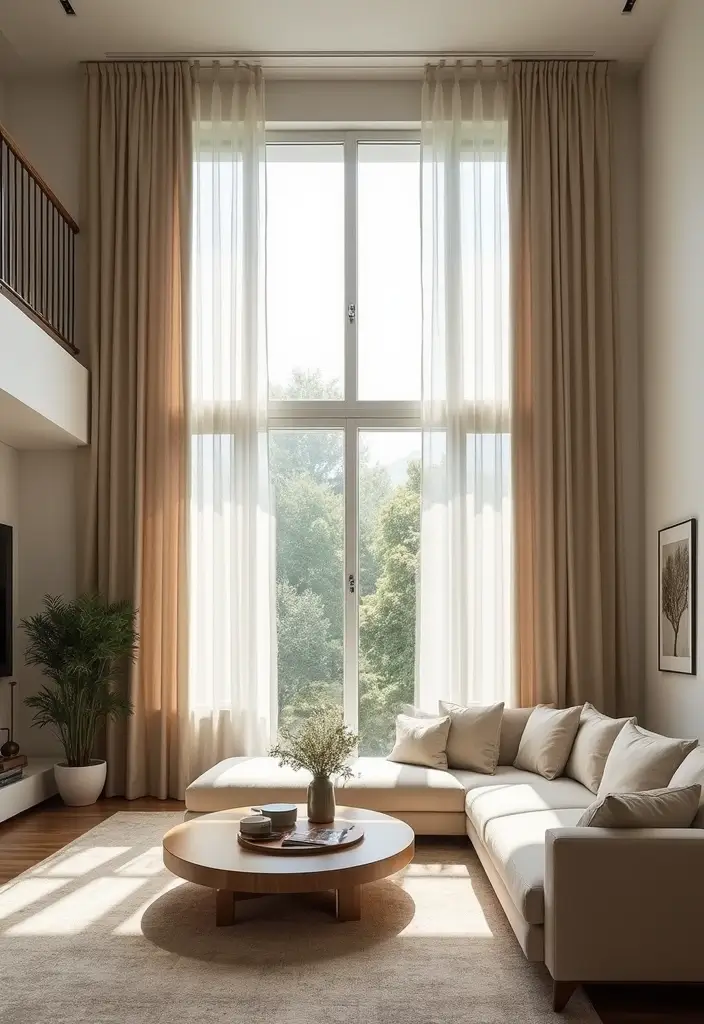25 High Ceiling Living Room Designs That Feel Grand and Airy - 15. Floor-to-Ceiling Curtains