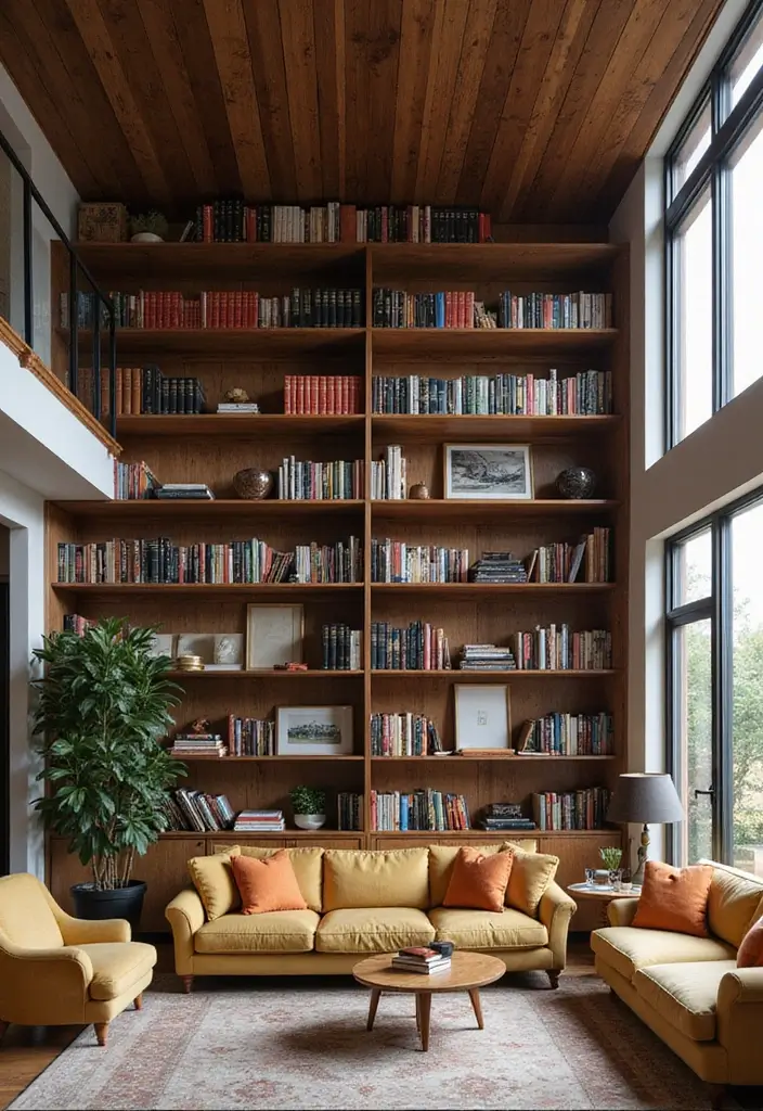 25 High Ceiling Living Room Designs That Feel Grand and Airy - 16. Inspirational Bookshelves