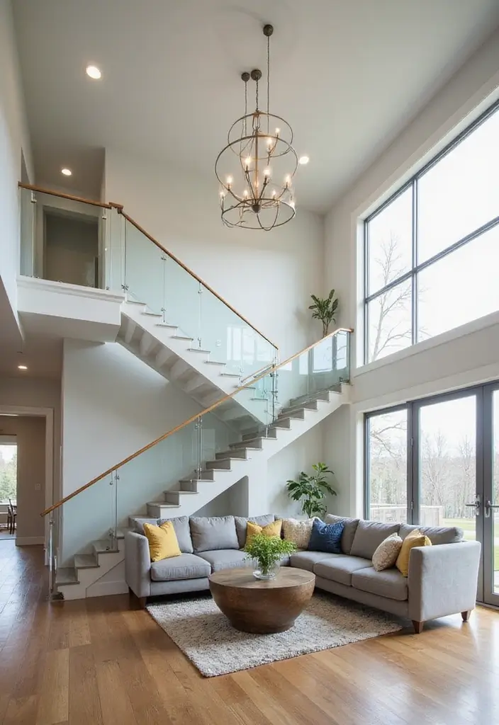 25 High Ceiling Living Room Designs That Feel Grand and Airy - 17. Open Staircases