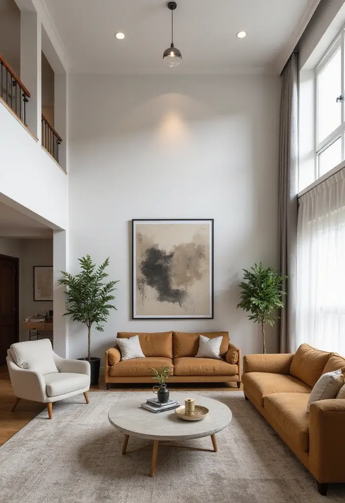 25 High Ceiling Living Room Designs That Feel Grand and Airy - 19. Modular Furniture