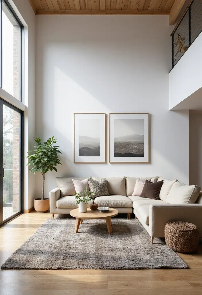 25 High Ceiling Living Room Designs That Feel Grand and Airy - 20. Large Rugs