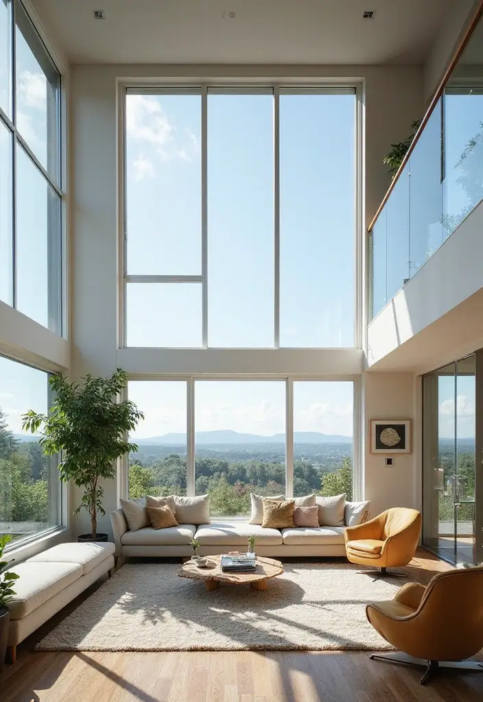 25 High Ceiling Living Room Designs That Feel Grand and Airy - 4. Large Window Ideas