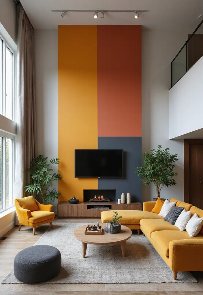 25 High Ceiling Living Room Designs That Feel Grand and Airy - 6. Accent Walls