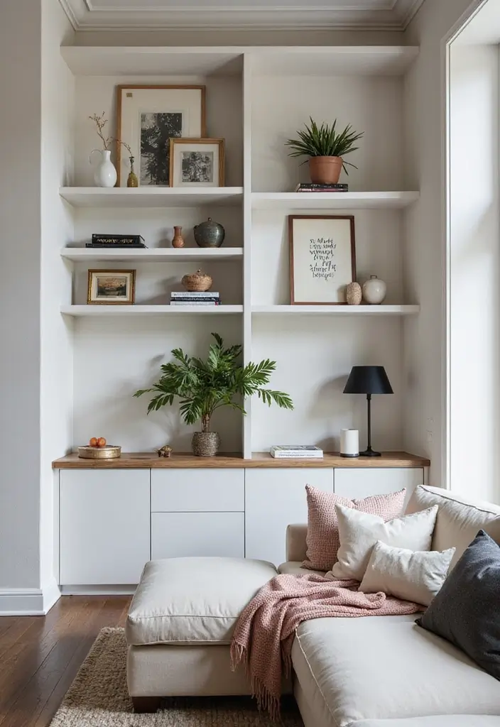 25 High Ceiling Living Room Designs That Feel Grand and Airy - 9. Stylish Built-Ins