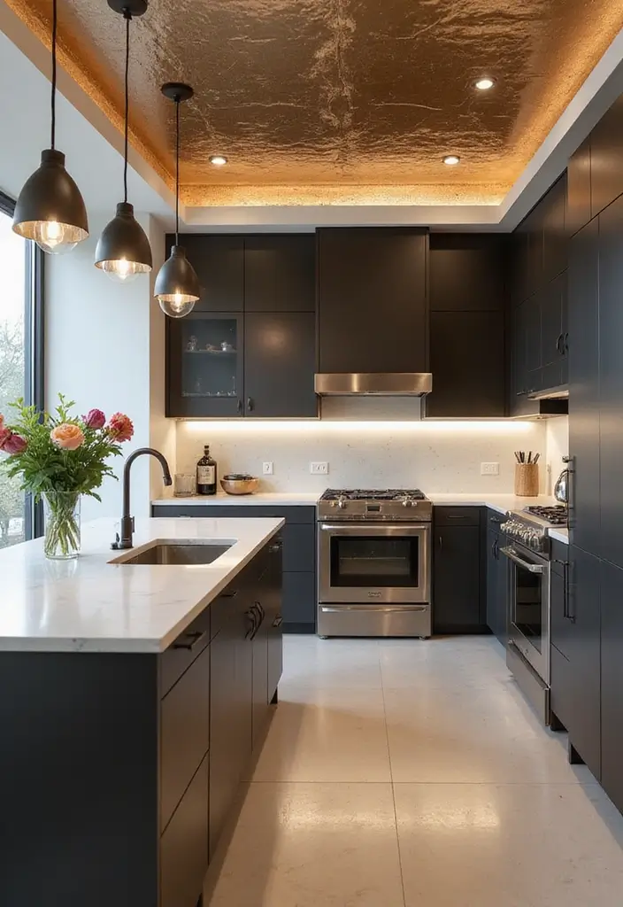 25 Modern Ceiling Designs That Redefine Elegance - 17. Metallic Ceiling Treatments