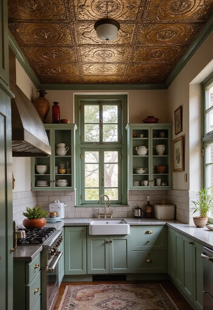 25 Modern Ceiling Designs That Redefine Elegance - 9. Vintage Tin Tiles