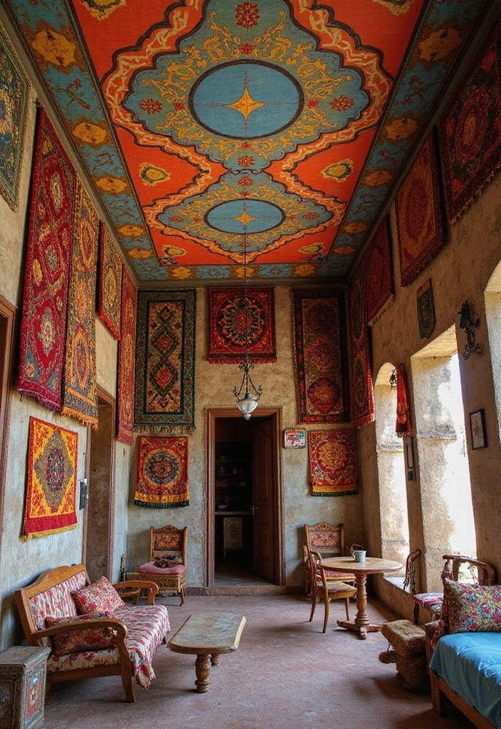 25 Painted Ceiling Inspirations That Totally Transform a Room - 15. Colorful Textiles