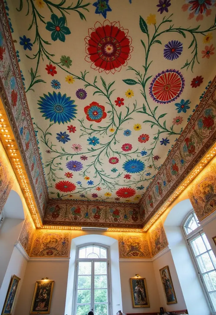 25 Painted Ceiling Inspirations That Totally Transform a Room - 18. Playful Folk Art