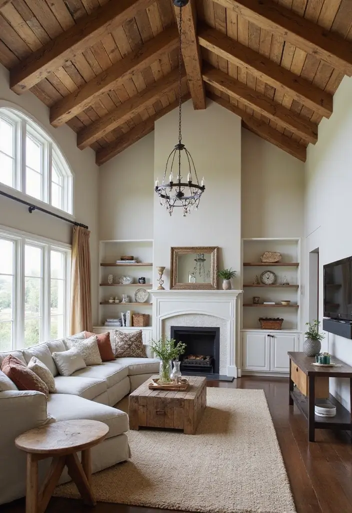 25 Vaulted Ceiling Beam Inspirations That Steal the Show - 1. Rustic Reclaimed Wood Beams