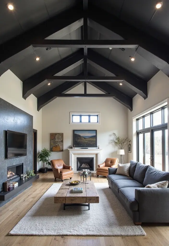 25 Vaulted Ceiling Beam Inspirations That Steal the Show - 4. Bold Black Beams