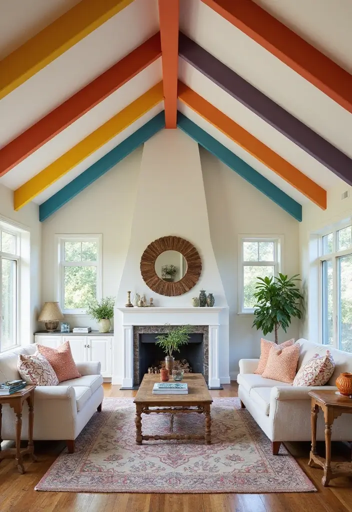 25 Vaulted Ceiling Beam Inspirations That Steal the Show - 6. Painted Beams for a Pop of Color