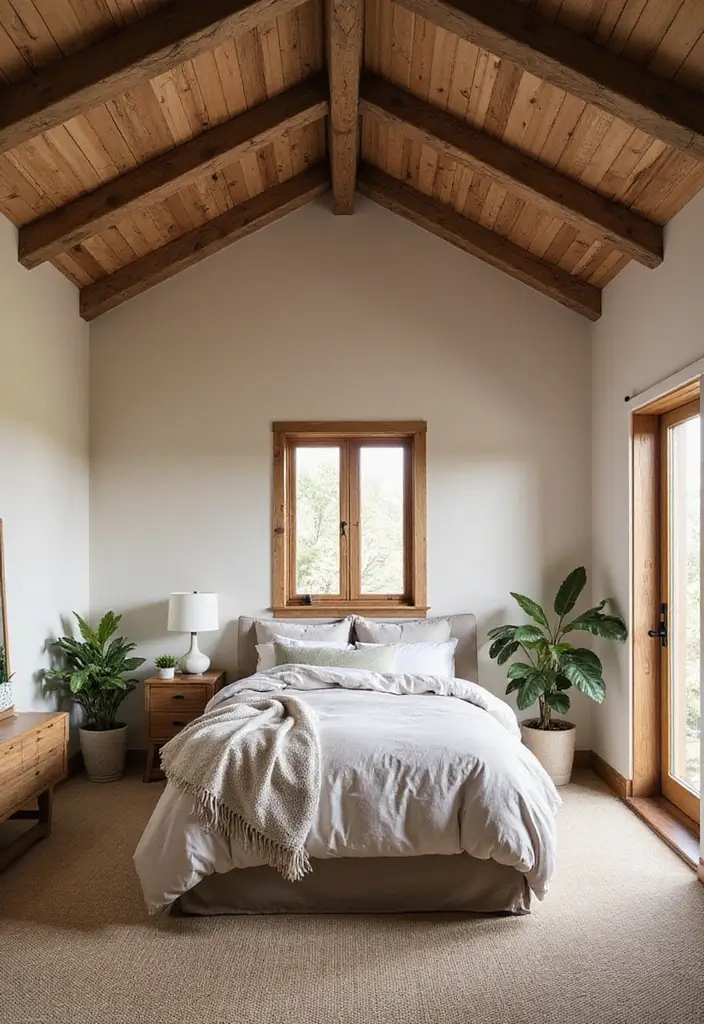 25 Vaulted Ceiling Bedroom Inspirations That Feel Dreamy 1 25 Vaulted Ceiling Bedroom Inspirations That Feel Dreamy - 1. Rustic Charm with Wood Beams