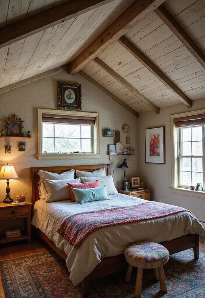 25 Vaulted Ceiling Bedroom Inspirations That Feel Dreamy 11 25 Vaulted Ceiling Bedroom Inspirations That Feel Dreamy - 11. Eclectic Mix of Styles