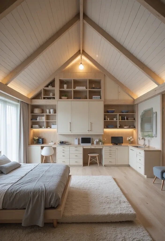 25 Vaulted Ceiling Bedroom Inspirations That Feel Dreamy 25 25 Vaulted Ceiling Bedroom Inspirations That Feel Dreamy - 25. Multi-Functional Spaces