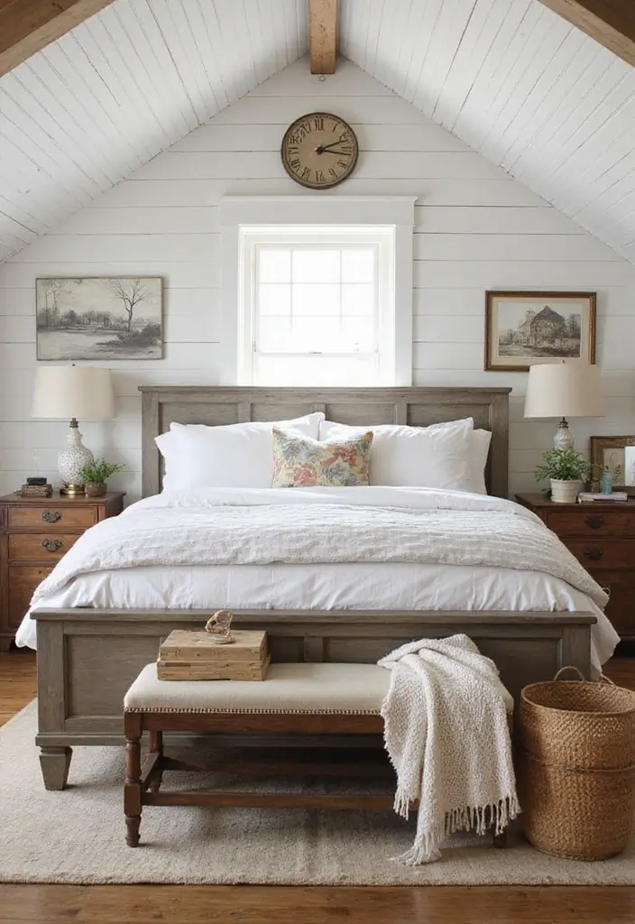 25 Vaulted Ceiling Bedroom Inspirations That Feel Dreamy 5 25 Vaulted Ceiling Bedroom Inspirations That Feel Dreamy - 5. Farmhouse Chic