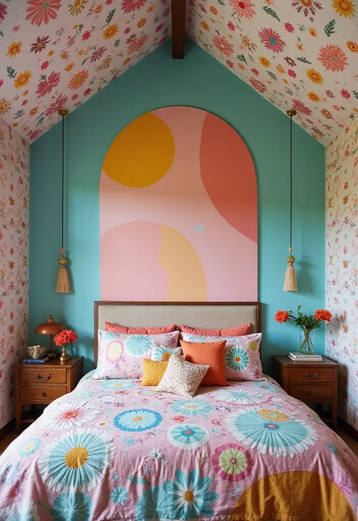 25 Vaulted Ceiling Bedroom Inspirations That Feel Dreamy 8 25 Vaulted Ceiling Bedroom Inspirations That Feel Dreamy - 8. Playful Patterns