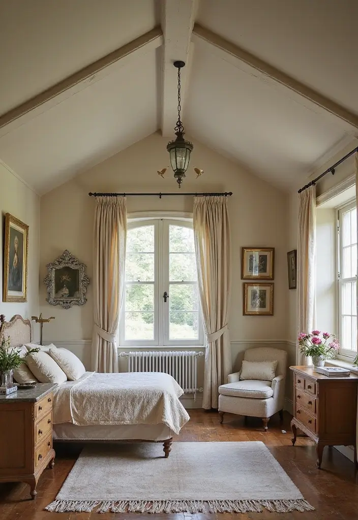 25 Vaulted Ceiling Bedroom Inspirations That Feel Dreamy 9 25 Vaulted Ceiling Bedroom Inspirations That Feel Dreamy - 9. Vintage Aesthetics