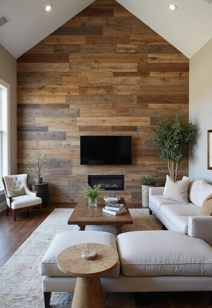 25 Vaulted Ceiling Living Room Inspirations That Wow Guests - 10. Accent Walls with Rustic Decor