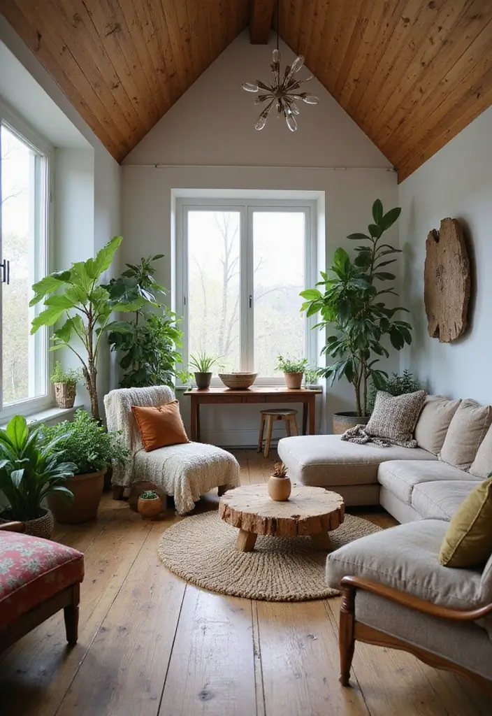 25 Vaulted Ceiling Living Room Inspirations That Wow Guests - 23. Eco-Friendly Decor Choices