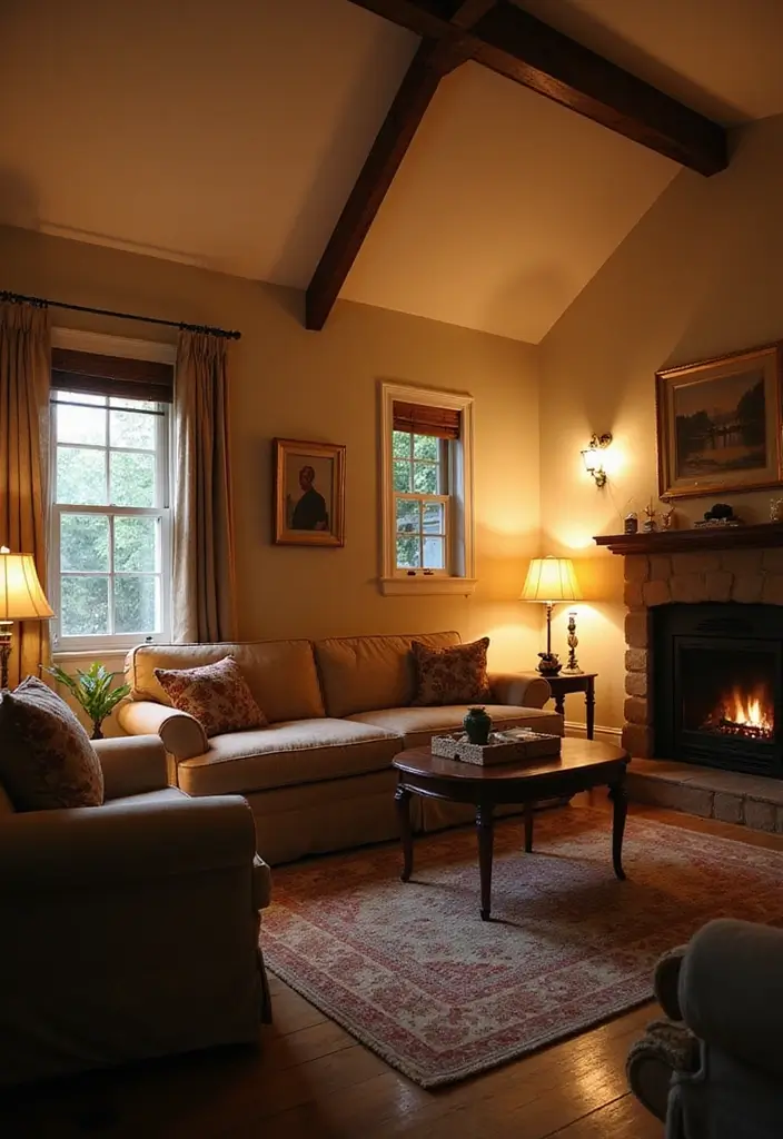 25 Vaulted Ceiling Living Room Inspirations That Wow Guests - 24. Layered Ambient Lighting