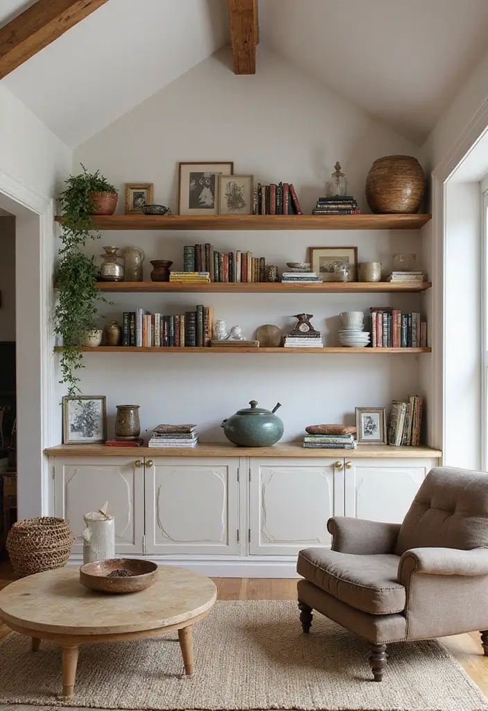 25 Vaulted Ceiling Living Room Inspirations That Wow Guests - 6. Open Shelving for Display