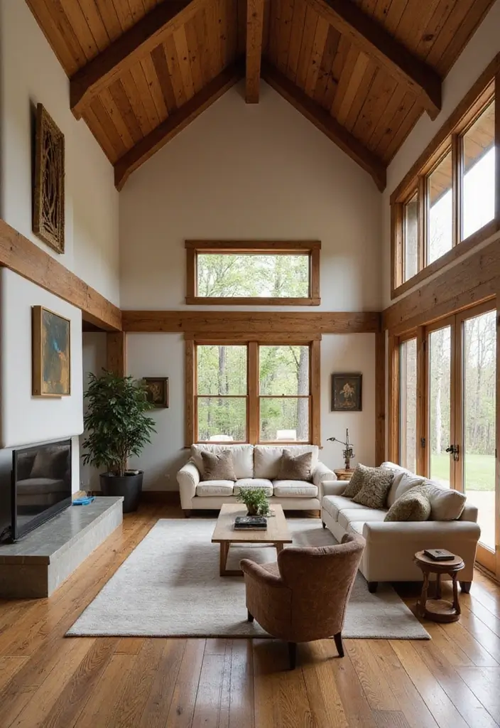25 Vaulted Ceiling Living Room Inspirations That Wow Guests - 7. Natural Wood Elements