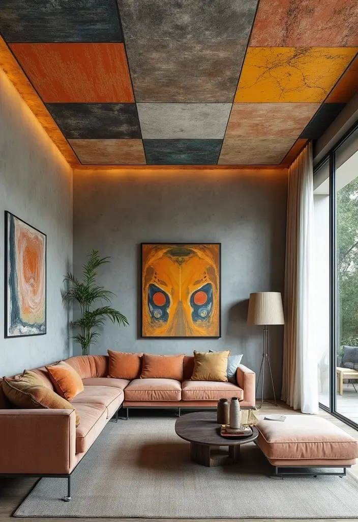 27 Creative Ceiling Ideas for Living Room That Guests Will Notice - 10. Unique Ceiling Tiles for Easy Customization