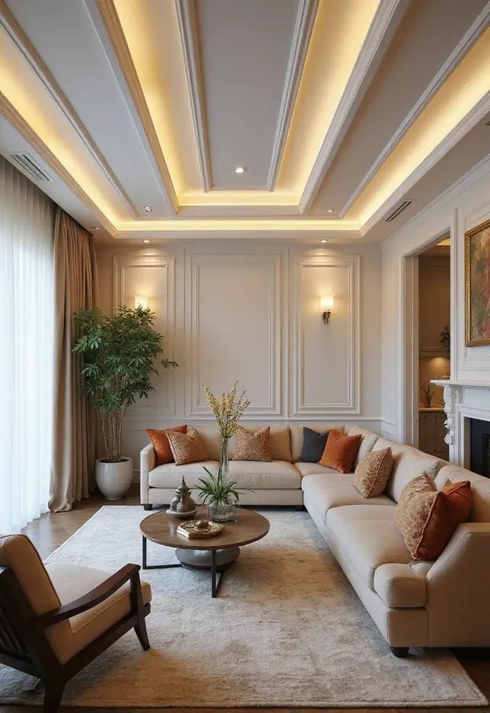 27 Creative Ceiling Ideas for Living Room That Guests Will Notice - 16. Decorative Ceilings with Moldings