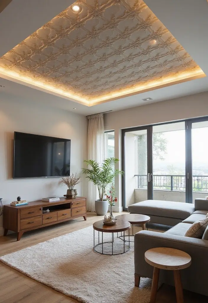 27 Creative Ceiling Ideas for Living Room That Guests Will Notice - 19. Acoustical Tiles for Improved Sound