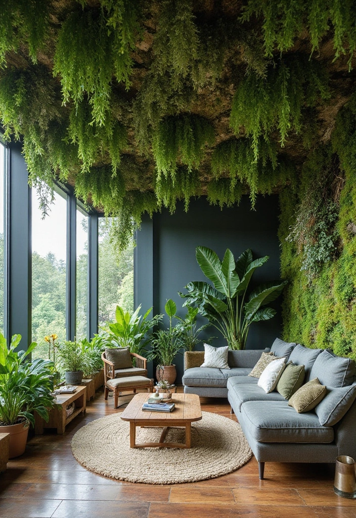 27 Creative Ceiling Ideas for Living Room That Guests Will Notice - 2. Living Green Ceilings for Air Quality