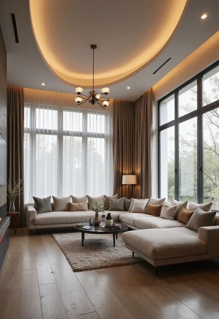 27 Creative Ceiling Ideas for Living Room That Guests Will Notice - 20. Suspended Ceilings for Visual Drama