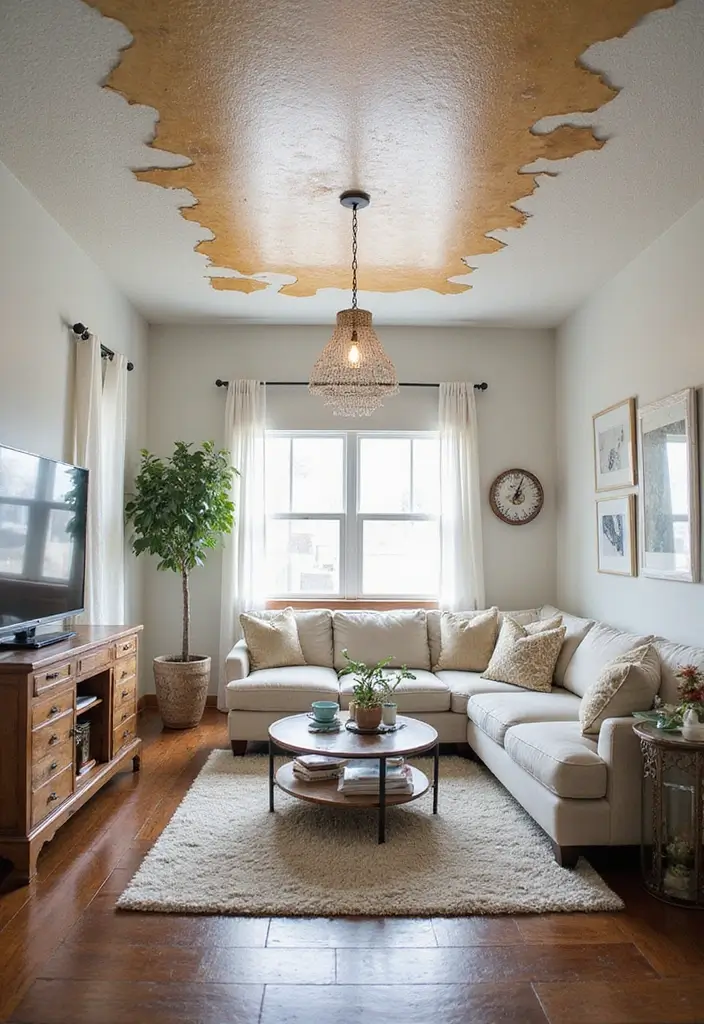 27 Creative Ceiling Ideas for Living Room That Guests Will Notice - 23. DIY Ceiling Designs for Personalized Touch