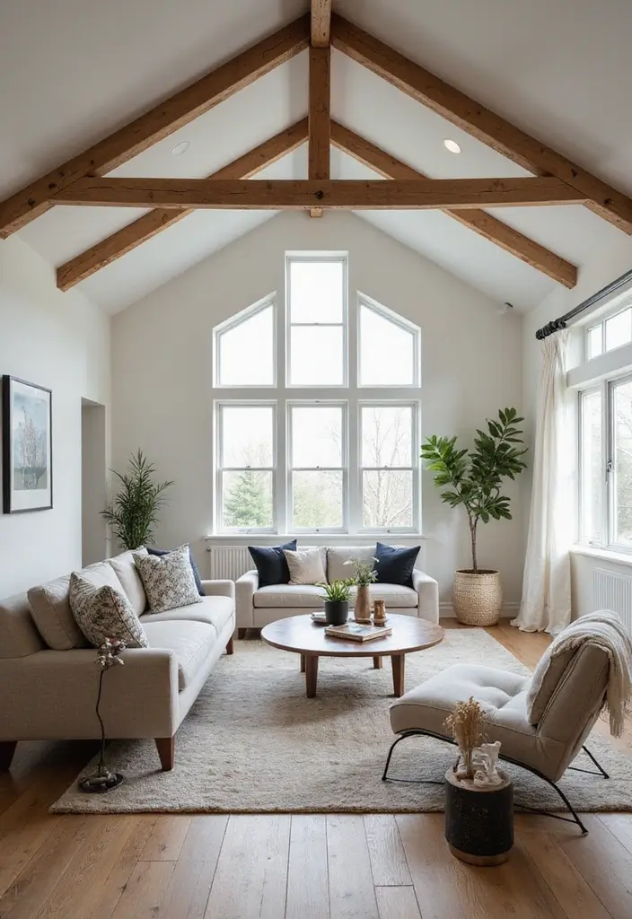 27 Creative Ceiling Ideas for Living Room That Guests Will Notice - 25. Open-Beam Ceilings for Airy Spaces