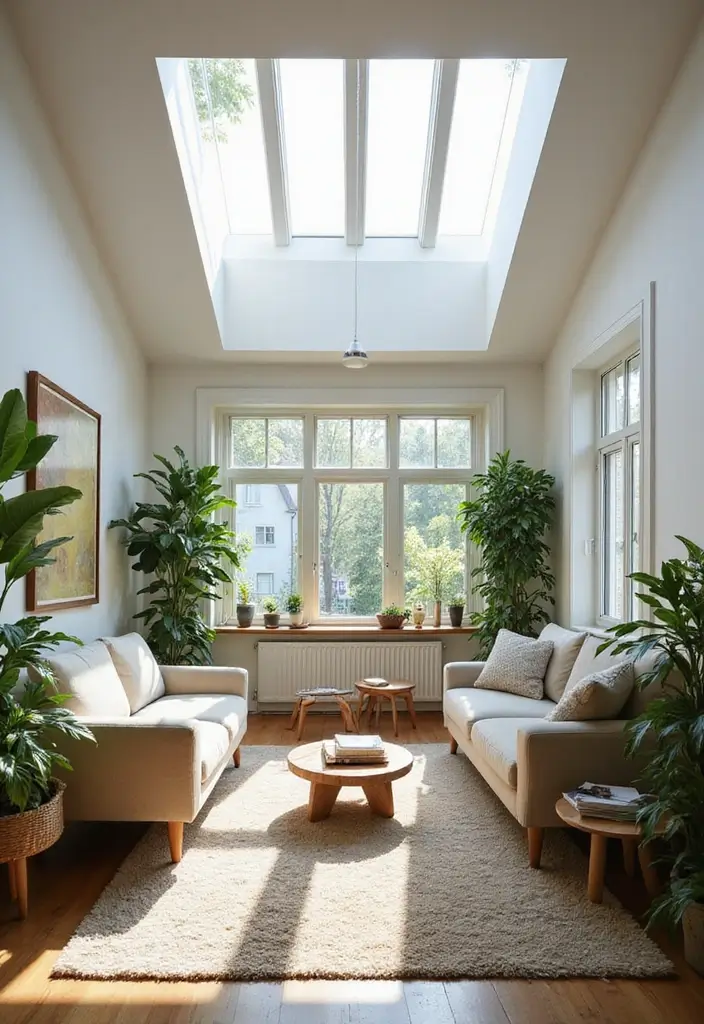 27 Creative Ceiling Ideas for Living Room That Guests Will Notice - 4. Skylights to Enhance Natural Light