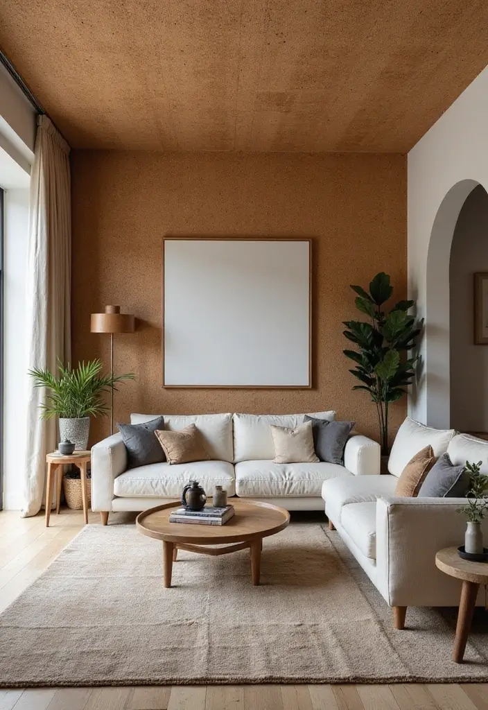 27 Creative Ceiling Ideas for Living Room That Guests Will Notice - 5. Cork Ceiling for a Unique Texture