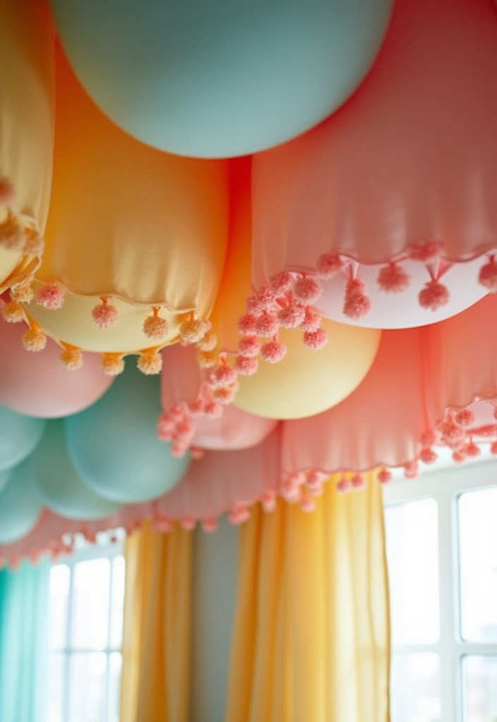 27 Fabric Ceiling Ideas That Feel Romantic and Soft - 12. Playful Pom-Pom Trim