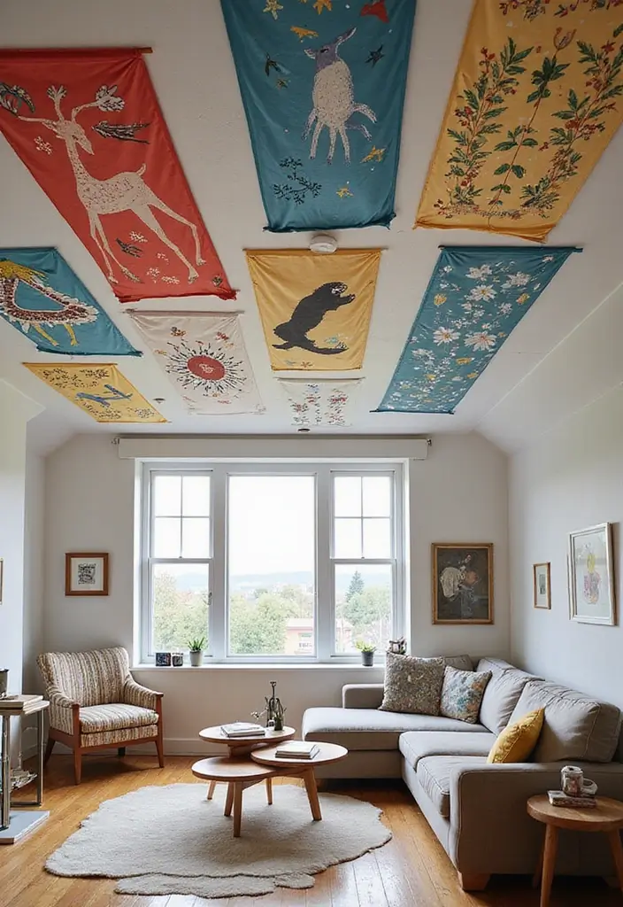 27 Fabric Ceiling Ideas That Feel Romantic and Soft - 14. Artistic Paintings on Fabric